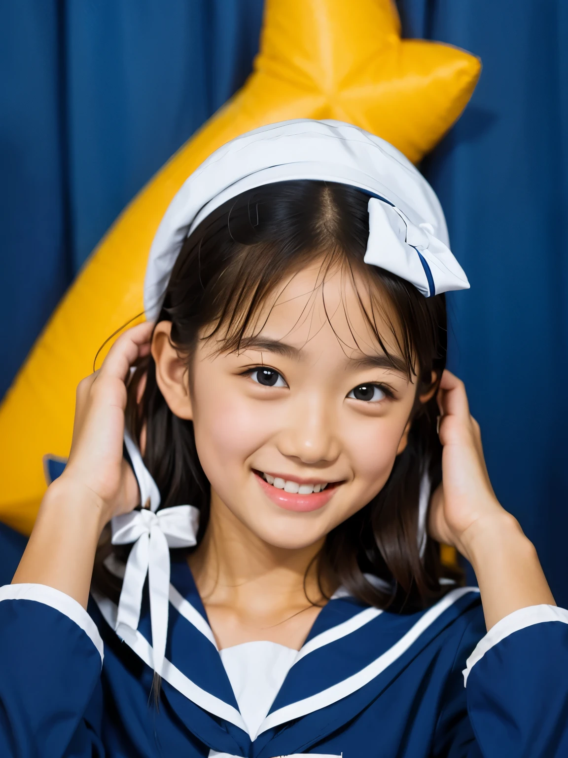 (masterpiece, Highest quality:1.2), One Girl, alone, Sailor suit, dark blue, Long sleeve, smile, ************