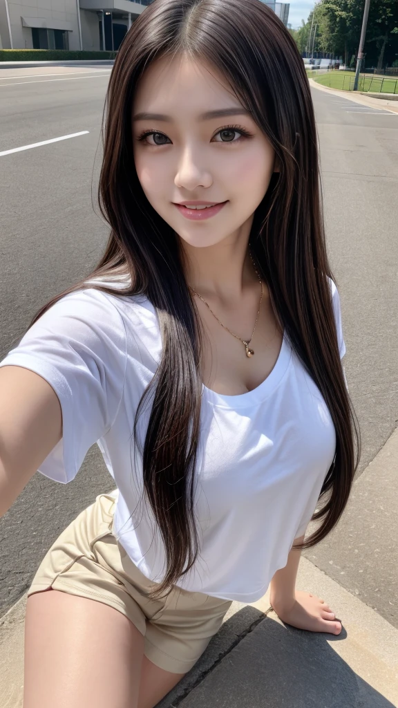 ((Highest quality, 8k, masterpiece:1.3)), concentrate:1.2, Beautiful woman with perfect figure:1.4, Stick your butt out:1.2, ((Beautiful long hair)),（Long white legs：1.3） ，(Oversized T-shirt 1.4) , (sports car, street: 1.2), Highly detailed face and skin texture, fine grain, double eyelid，Skin whitening，（Straight Big Tits：1.3），smile，Put on a necklace，gyuru