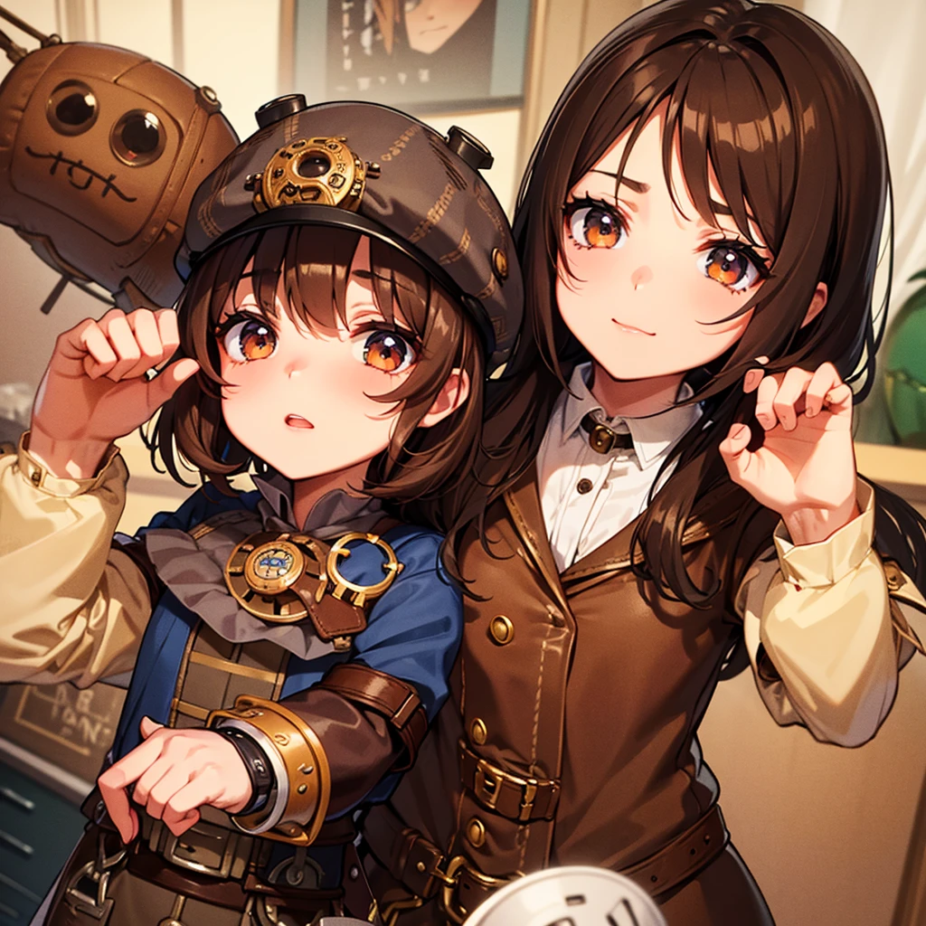 Rag doll with button eyes (brown hair) (steampunk) (rag doll) (button eyes)