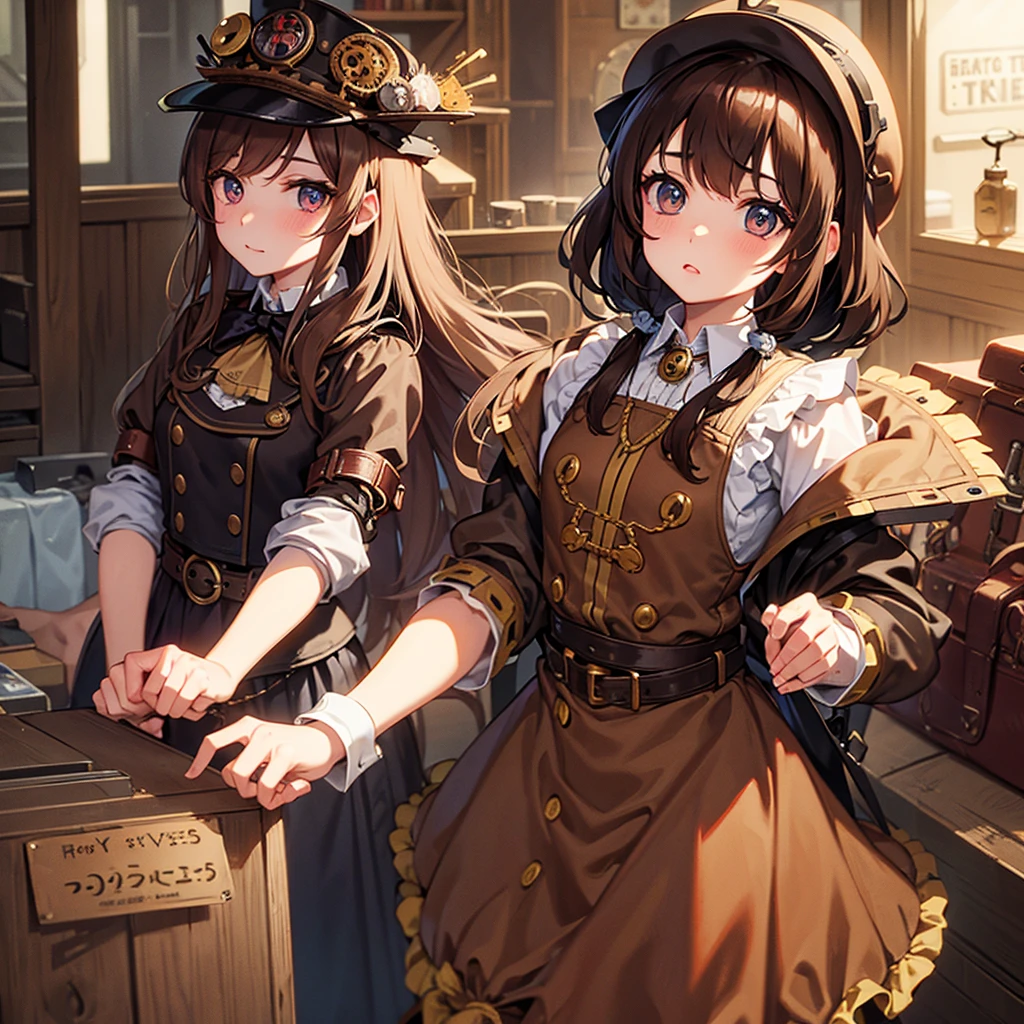 Rag doll with button eyes (brown hair) (steampunk) (rag doll) (button eyes)