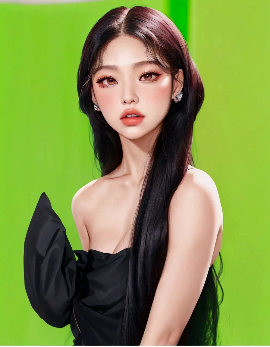 a close up of a woman with long hair wearing a black dress, blackpink jennie, portrait of jossi of blackpink, portrait of female korean idol, jaeyeon nam, lalisa manobal, lee ji-eun, lee ji - eun, park ji-min, jinyoung shin, roseanne park of blackpink, portrait jisoo blackpink, jossi of blackpink