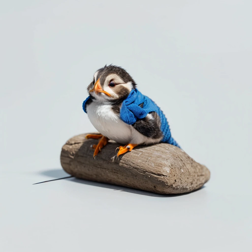 Small Animals, baby Puffin mixed with House lizard, has blue stripes on its body, Grassroots, no background, (has beard), ((no eyes))