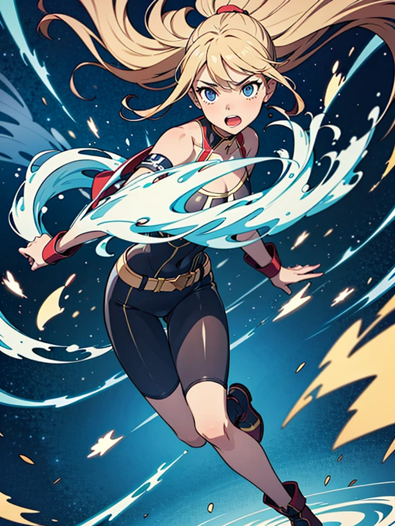 1girl, solo focus, superhero, leotard, highleg leotard, bare legs, boots, tight belt, mature lady, spinning her body in rapid speed like a tornado, wind swirls, rapid gyration, girl tornado spinning girl, turning to a whirlwind