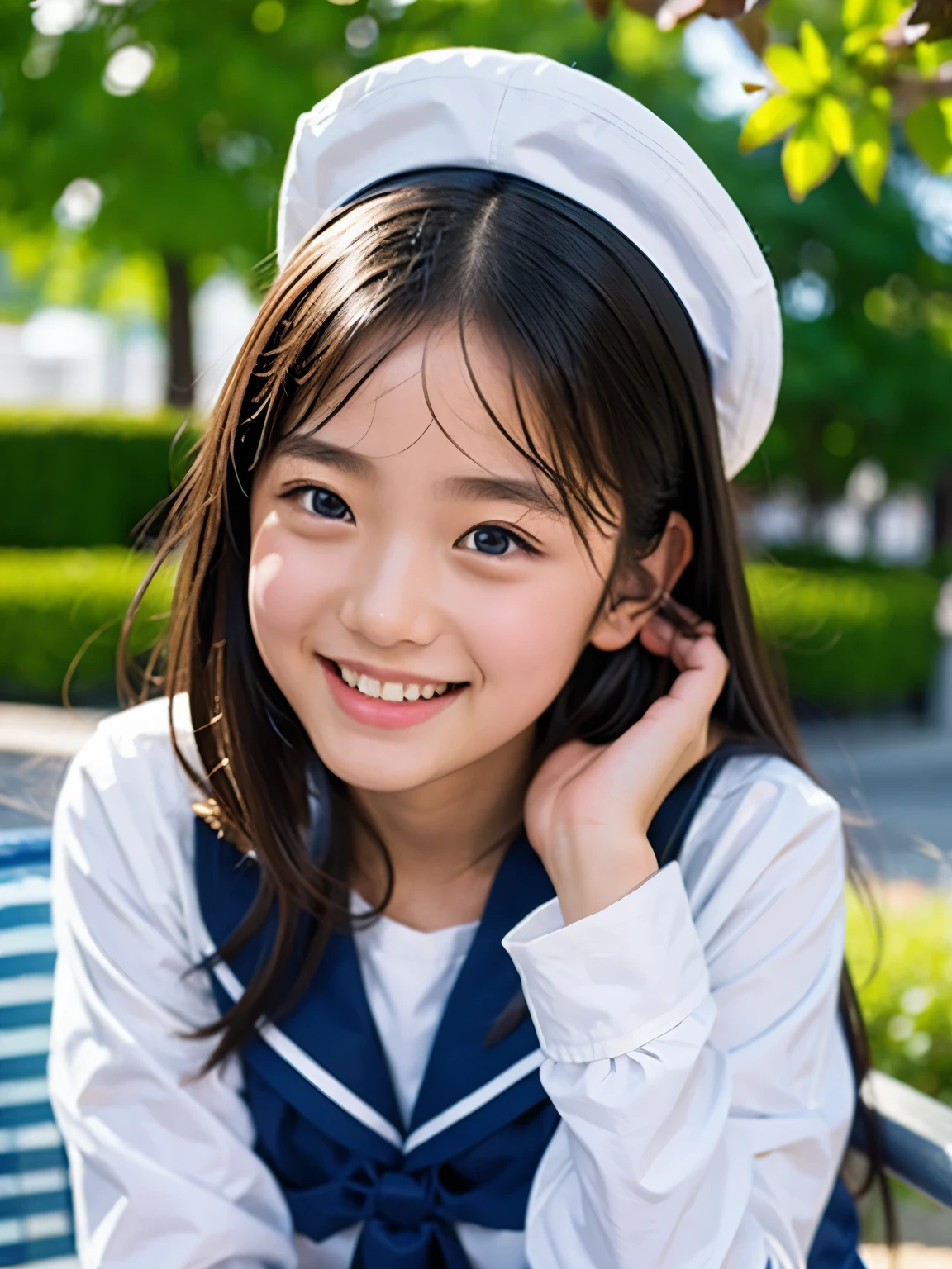 (masterpiece, Highest quality:1.2), One Girl, alone, Sailor suit, dark blue, Long sleeve, smile, ************