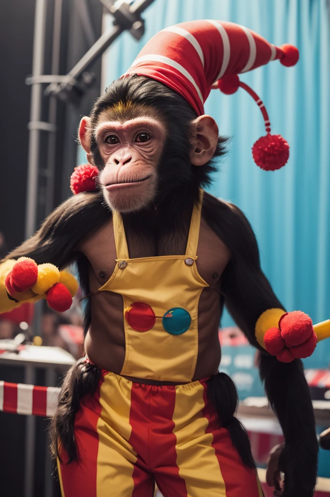 Um .monkey clown working in a circus