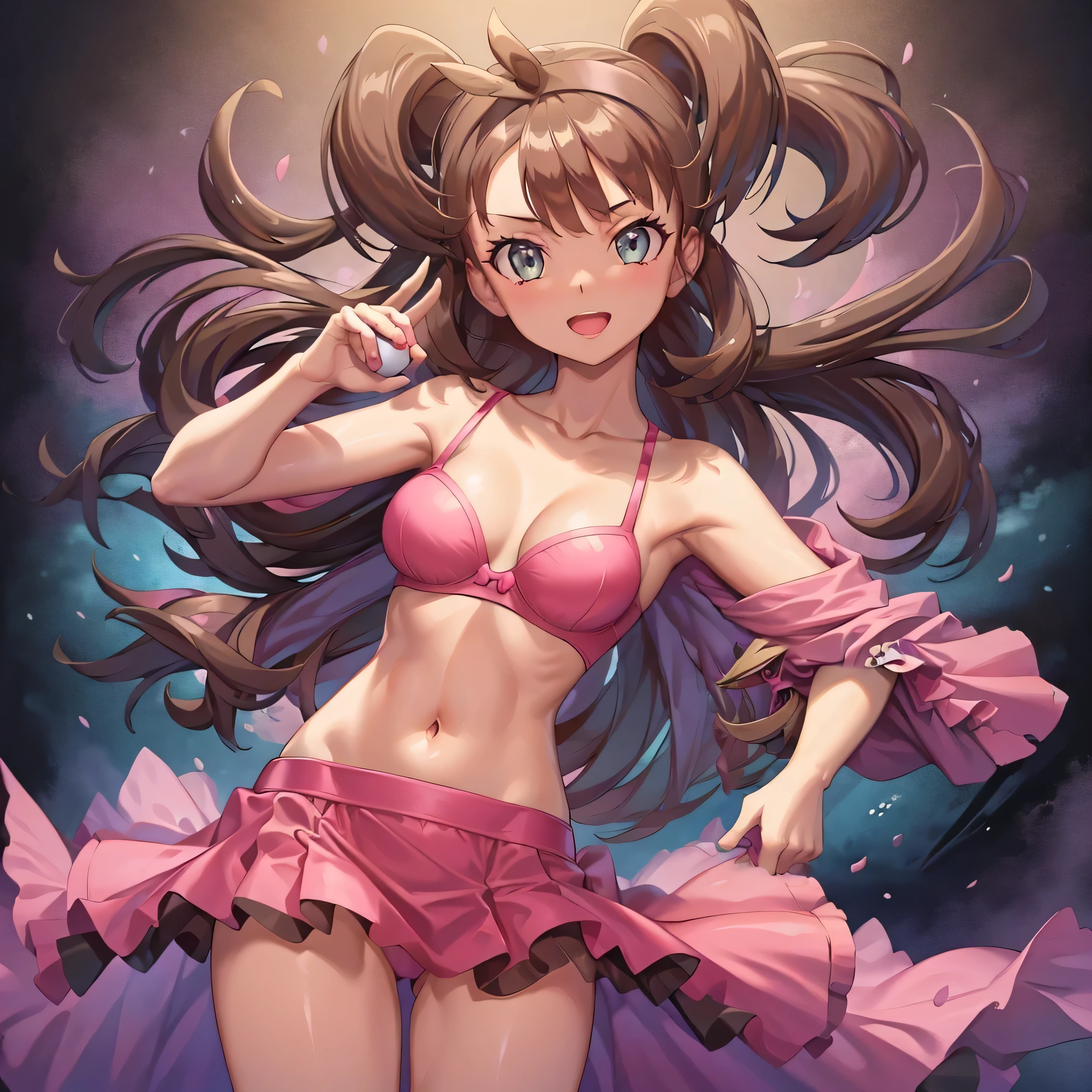 (masterpiece:1.2), (best quality), (ultra detailed), (8k, 4k, intricate), (highly detailed:1.2), (detailed background), detailed landscape, shauna, dark skin, pink skirt, closed fist,