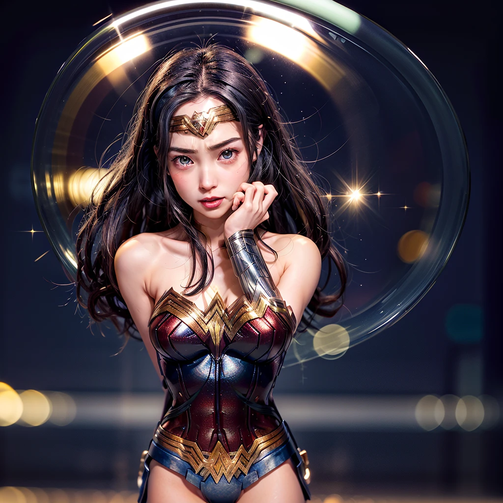 High-level, 8K Masterpiece TopQuality, Ultra-detailed CG, Absurd detailed wallpaper, PerfectLighting, Extremely detailed (((Personifying " Sexy Wonder Woman " as a KAWAII Girl))), Characteristic Items, aesthetic LifeLike Rendering, MysticSight,
Haze Tyndall Scattering, (Studio GRAY Background with (Oodles Dazzling RainbowColorParticles (BokeH))), (((Assfocus)) RoundlyButts ThighGap), (Exposed:0.9) NSFW 🔞 BREAK (Acutance:0.8), (NOGIZAKA FaceVariations) Extremely Detailed very KAWAII FaceVariations, Childish CaptivatingGaze ElaboratePupils Detailed Eyes with (SparklingHighlights:1.28), (Voluminous LongEyelashes:0.88)、Glossy RedLips with beautiful details, CoquettishTongue, RosyCheeks, Radiant PearlSkin with Transparency, Glowing DowneyHair . { (Dynamic LifeLike expressions:1.4) | (:d) }, (large eyes:-1) .in container