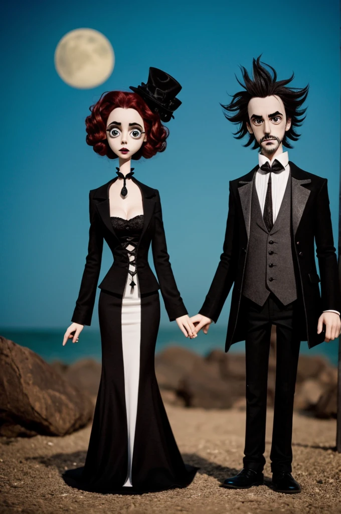 Crea unaimagen de una pareja estilo tim burton