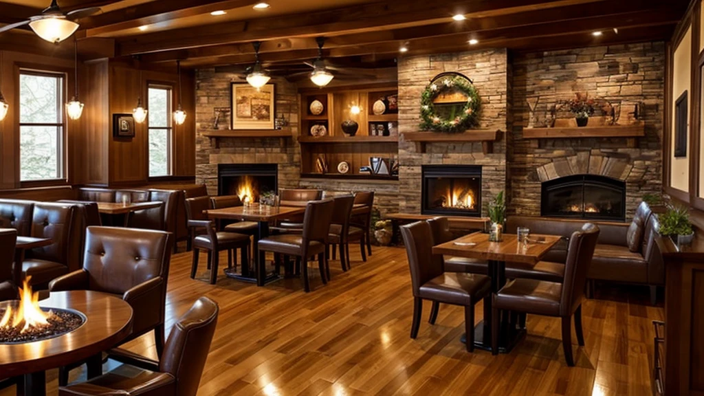 cozy jazz coffee shop interior with fireplace