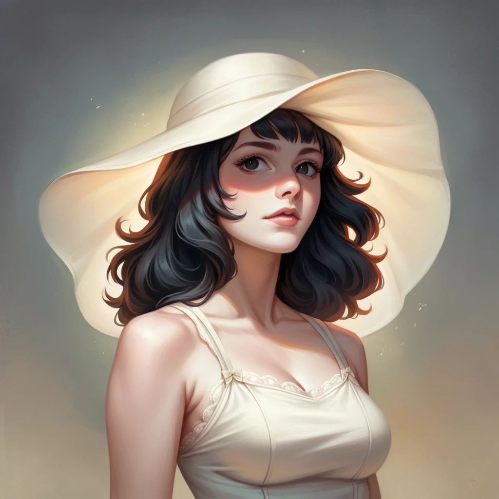 beautiful girl with realistic black eyes, pale skin, mid-length black hair, perfect face, perfect eyes, wearing short sundress, highly detailed, comprehensive cinematic, digital painting, 8k, cinematic lighting, best quality, highres, detailed work, post-processing, perfect result, hyper realistic