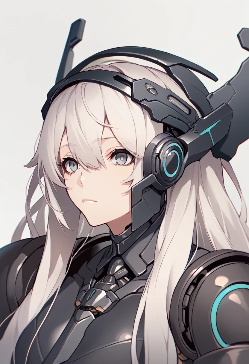 score_9_up, score_8_up, score_7_up, source_anime, 1girl, white hair, long hair, (hair over one eye:0.7), grey eyes, expressionless, (bust), science fiction, headgear, mecha musume, android, robot joints, head-mounted display