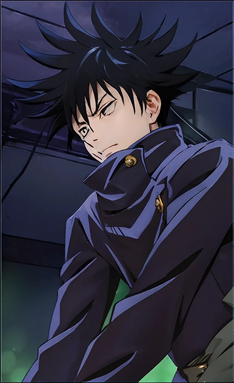1man, megumi fugishiro in anime jujutsu kaisen, short hair , black hair, black eyes, beautiful eyes, handsome, smile, black clothes, realistic clothes, detail clothes,, ultra detail, realistic, outdoor, 4k , ultra hd,8k, face reaslistic, face focus 