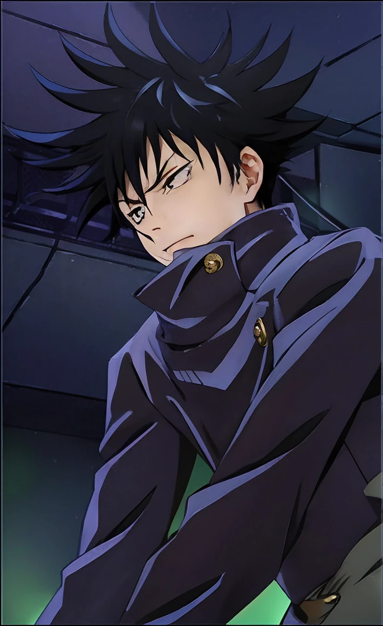 1man, megumi fugishiro in anime jujutsu kaisen, short hair , black hair, black eyes, beautiful eyes, handsome, smile, black clothes, realistic clothes, detail clothes,, ultra detail, realistic, outdoor, 4k , ultra hd,8k, face reaslistic, face focus 