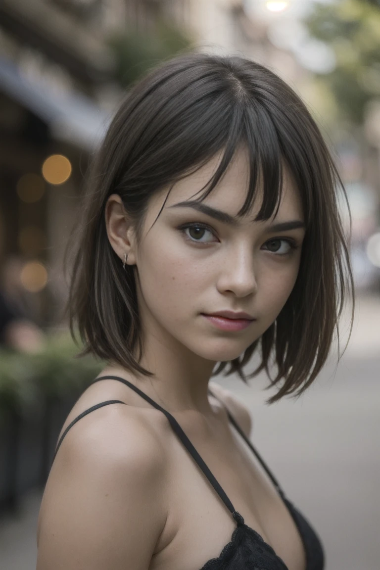 portrait of european girl,solo,20 years,hermoso rostro,parte superior del cuerpo,pelo sobre un ojo,corte lateral medio, pelo rubio, Sharp focus,traje de negocios negro