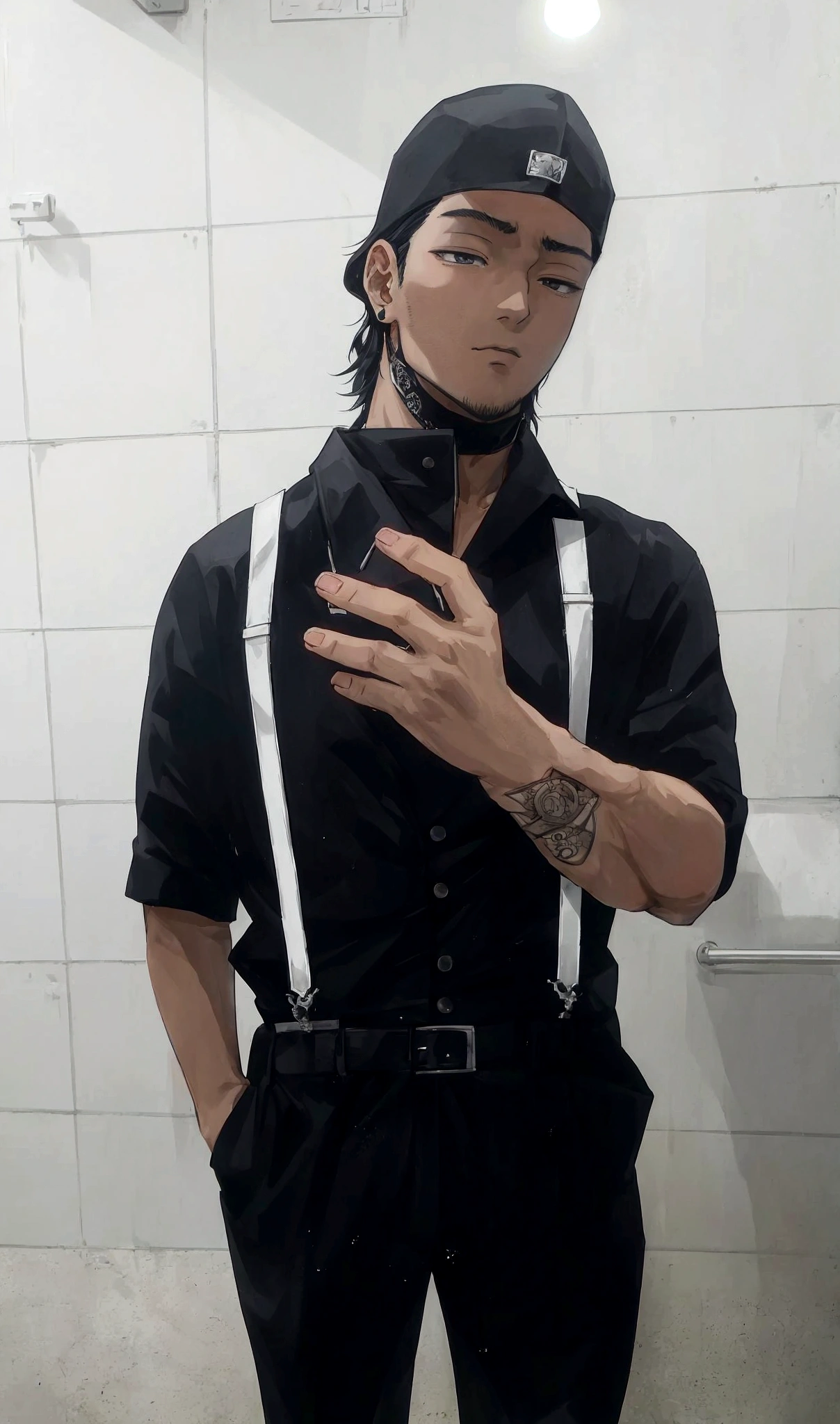 anime guy with white and black hair, black jacket, head facing forward, handsome man anime, male anime style, trigger anime art style, anime portrait of a handsome man, kentaro miura art style, anime style very modern, manga art style kentaro miura, kazuma kaneko, male anime character, anime style”, anime style character, 2d anime style
