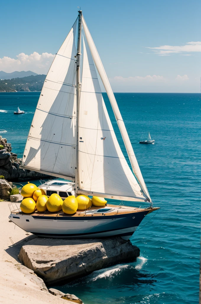 A lemon shaped like a sailboat, zurcando los mares