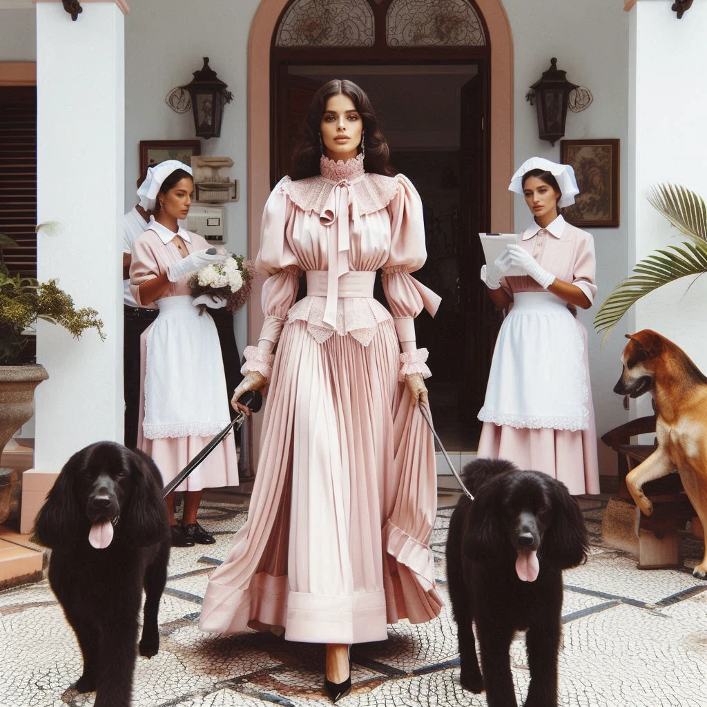 there are four women dressed up with their dogs outside, foto da revista Vogue, por Emma Andijewska, campanha dior, por Olivia De Berardini, editorial oficial da dior, por Caro Niederer, Doce & campanha gabbana, por Hedi Xandt, por Silvia Pelissero, editorial oficial da moda