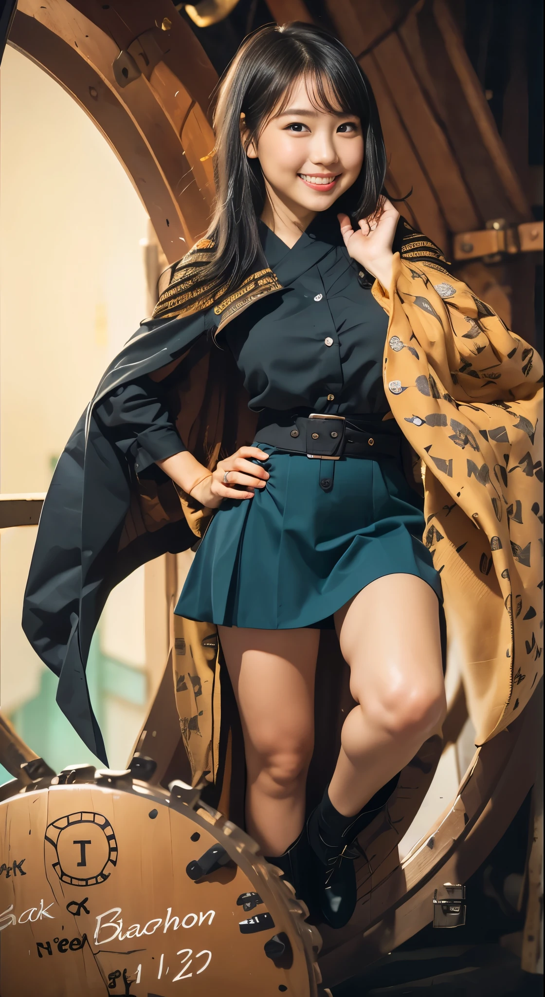 （8k、Raw photography、Highest quality、masterpiece：1.2),(Black Hair、Dark Eyes:1.9),(:1.6)、View your viewers,Front view,White skin,(:1.3)、(Tight waist:1.6)、(Clothes that accentuate the shape of the breasts:1.0)、(Big Breasts :1.3)、Slim figure、Ultra-high resolution,beautiful,beautiful fece,(One person、No background:1.9),whole bodyボディー,Japanese women,（reality的：1.37）、Photon Mapping,reality、(Baby-faced and cute: 1.4)、(Cute Smile: 1.8)、(Round face: 1.8)、Radio City、Physically Based Rendering、Depth of field rally background、photograph, (I can see your knees、Thigh close-up:1.8),（:1.6）,whole body、Great quality