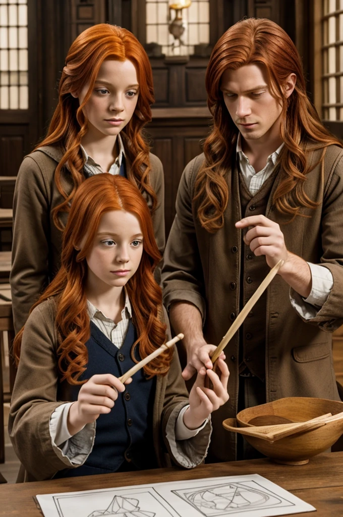 Create a drawing of the Weasley twins casting mathematical spells 
