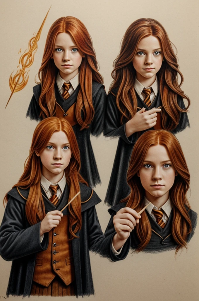 Create several drawings of the Weasley twins from Harry Potter casting mathematical spells