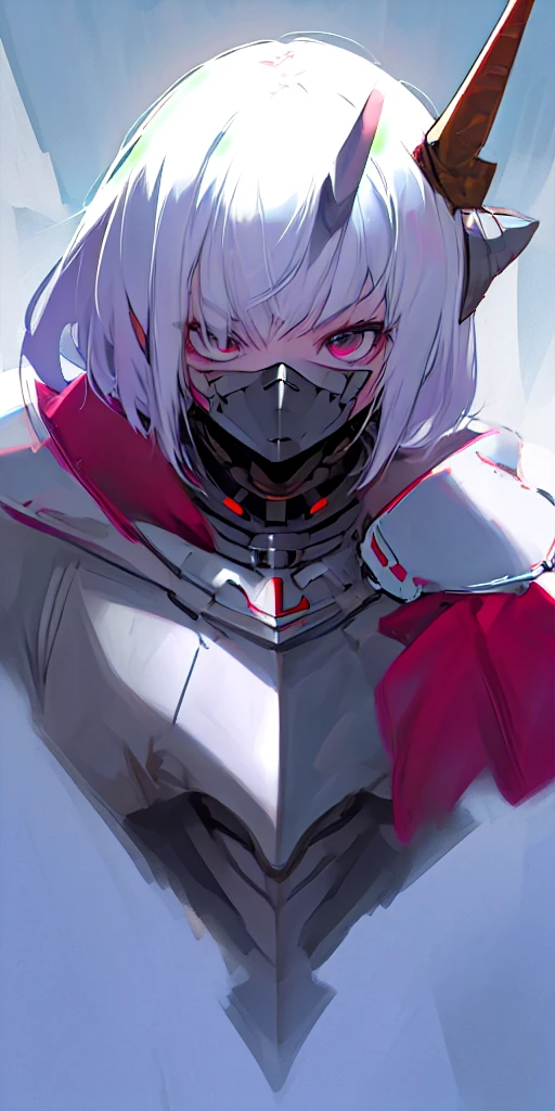 1Girl, Hero suit, Armored, Looking strait, portrait, horn, shoulder armor, Masked hero