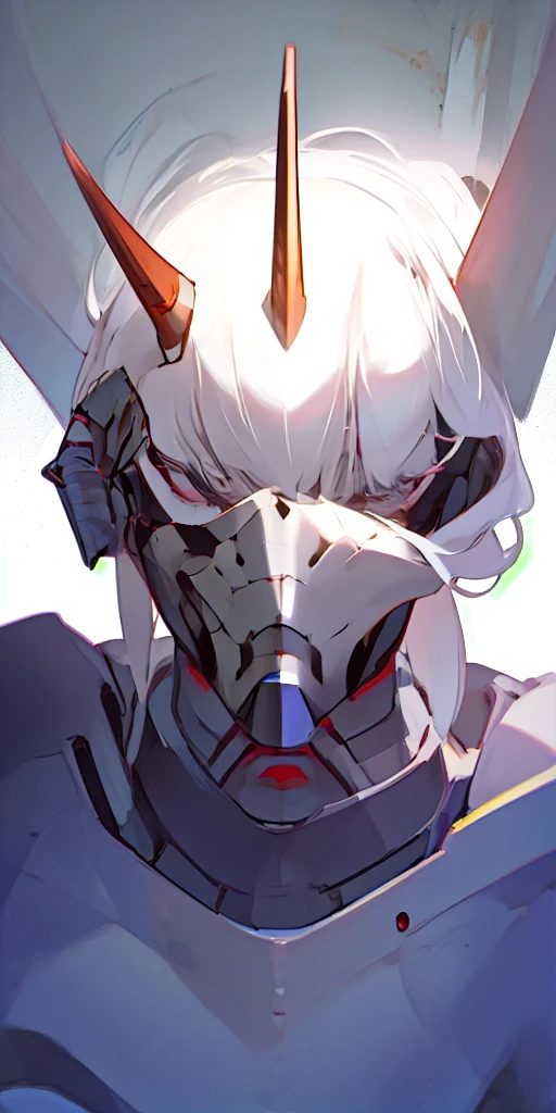 1Girl, Hero suit, Armored, Looking strait, portrait, horn, shoulder armor, Masked hero