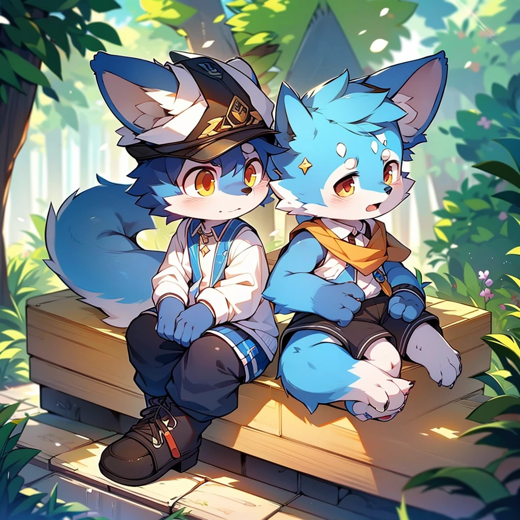 Blue fur, Canine, fox motif, boy, uniform,expensive,