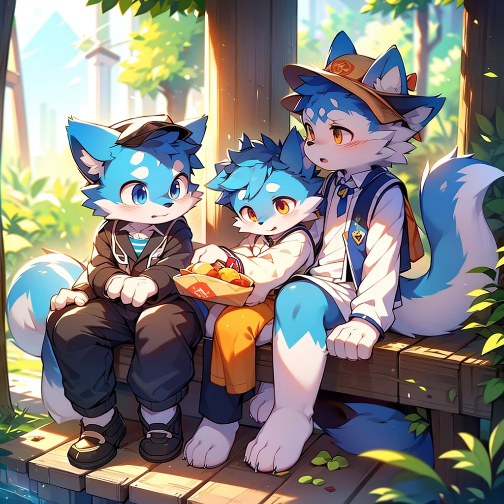 Blue fur, Canine, fox motif, boy, uniform,expensive，