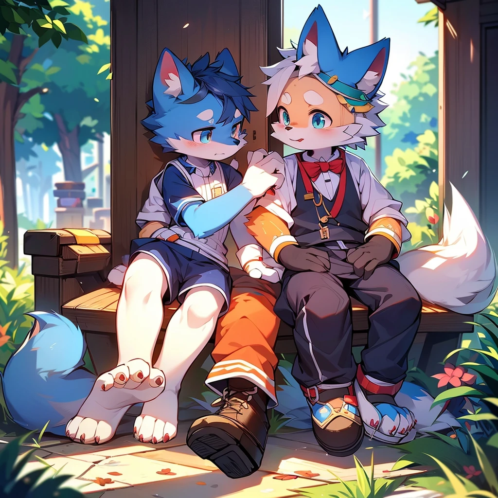 Blue fur, Canine, fox motif, boy, uniform,expensive,