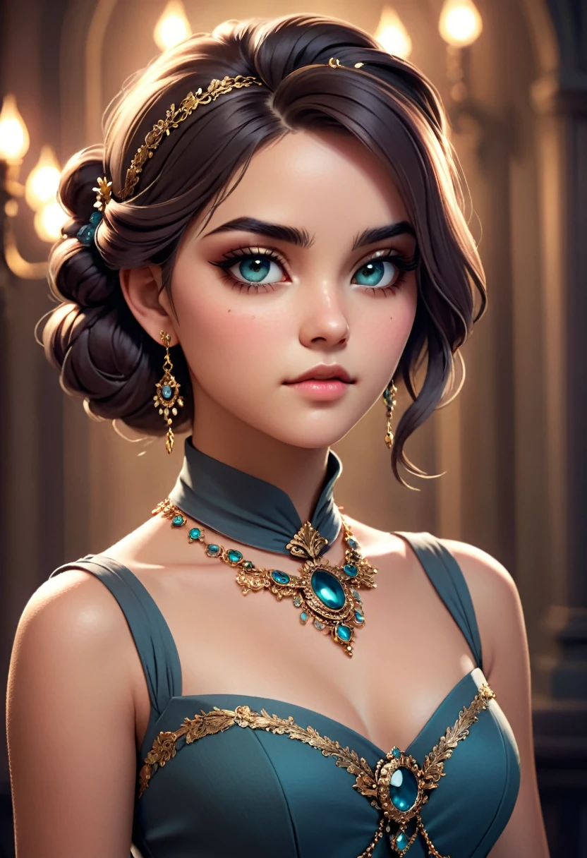 A beautiful girl wearing an eyepatch, detailed face and eyes, intricate jewelry, elegant dress, soft lighting, fantasy atmosphere, cinematic composition, muted color palette, dramatic lighting, photorealistic, masterpiece