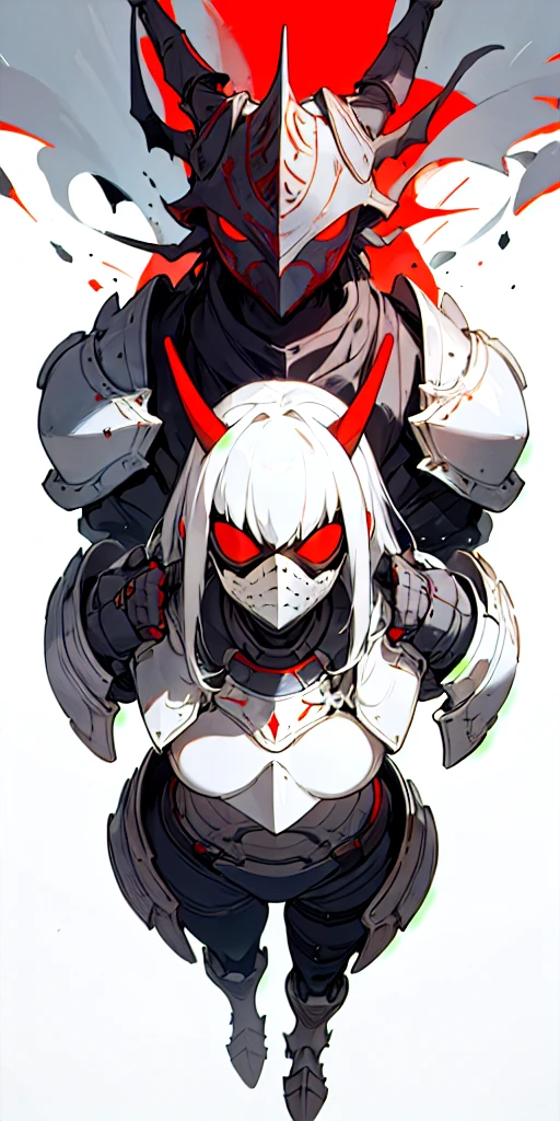 1Girl, Hero suit, Armored, Looking strait, portrait, horn, shoulder armor, Masked hero, Full body