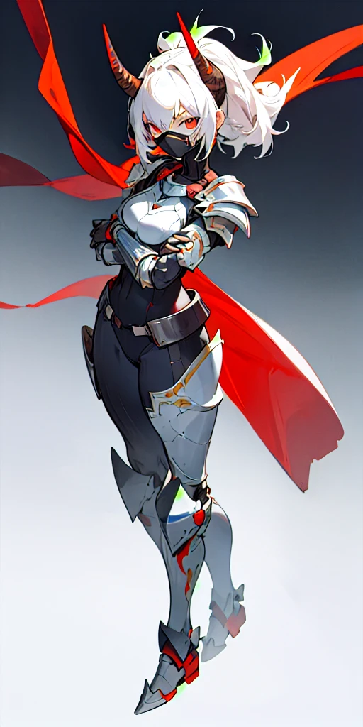 1Girl, Hero suit, Armored, Looking strait, portrait, horn, shoulder armor, Masked hero, Full body