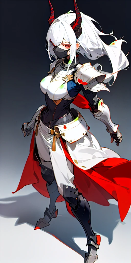 1Girl, Hero suit, Armored, Looking strait, portrait, horn, shoulder armor, Masked hero, Full body