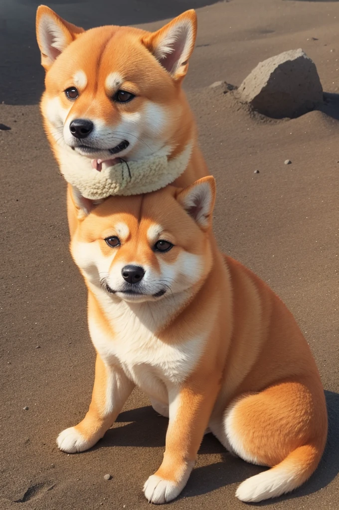 caramel color shiba dog sitting on the moon with orange coat