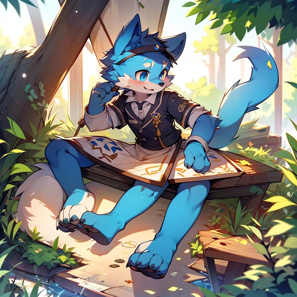 Blue fur, Canine, fox motif, boy, uniform,expensive,One person,