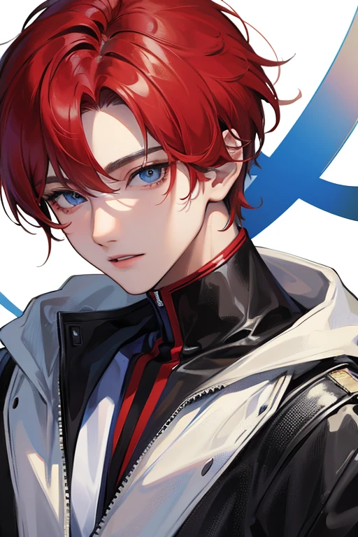 1 boy, Absurdres masterpiece HDR high quality portrait of a korean handsome boy with red short hair and blue eyes