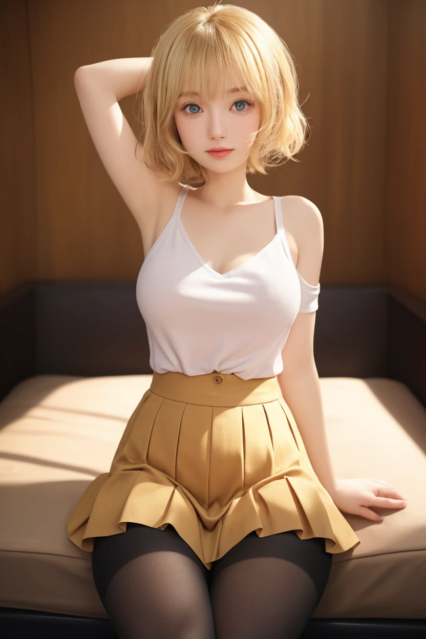 realistic, masterpiece, best quality, highres, princess_celestia, crown, regalia, blonde short hair, cute dress, tiara, 8k