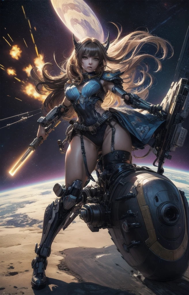 ((Highly accurate drawing in every detail)Extremely precise depiction)[High resolution],(detailed illustrations,Very fine and detailed drawing,Delicate drawn lines with tempo,Realistic texture expression),[color traced main line],(space battlefield [Space Mobile Fortress]),[solo],HENTAI (((ANIME) BIONICGirl) Beauty  ((muscular) [Plump])) (Astronauts Cyborg) [space marines military [MASCHINEBODY]],bandolier javelin [[firearm machine gun bazooka] saber rifle ][[rocket pack]],zero gravity front,gravure [[white devil] [space battle]] Battle Damage,[retro future],(intricate and beautiful decoration [Dense detail]),(Fine and beautiful skin expression [transparency]),((Precisely drawn eyes))[Perfect eyes detailed((Beautiful eyes like jewels)Iris drawn in precise detail)[clearly drawn pupils]],[eyes light[Pinpoint lighting for the eyes]],[long and beautiful eyelashes],[precisely drawn hair [Beautiful and lustrous hair detailed]],(Perfectly hand detailed [Beautiful fingers with no damage [beautiful nails]]),(perfect anatomy(perfectly balanced proportions))[[full body portrait]],[[Design built to the highest level]][ideal color coordination(Accurate simulation of light and material interactions)],([Precision Detail](detailed,高fine)),[Visual art that tells a story],((highest quality)fine[[High density drawing]])(4K quality).