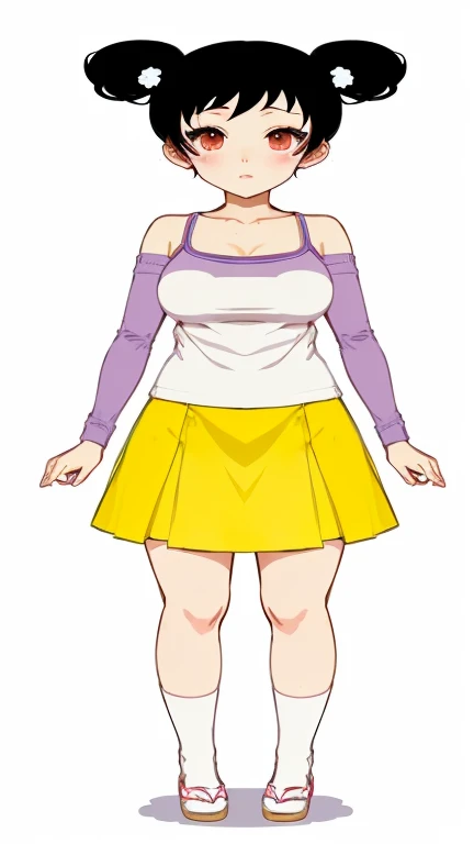 a cartoon girl in a yellow skirt and white top, wearing skirt, anime vtuber full body model, wearing a skirt, magical school student uniform, female full body, rena nounen style 3/4, fullbody view, wearing a tanktop and skirt, anime full body illustration, upper body avatar, chiho aoshima color scheme