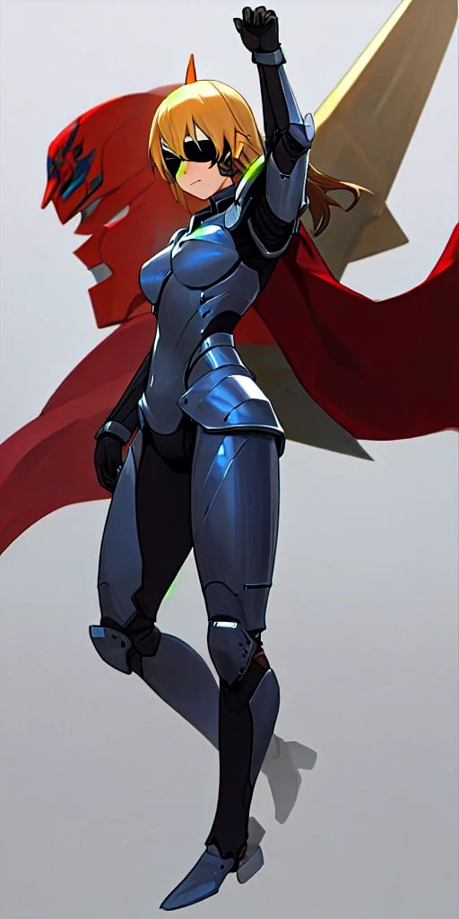 1Girl, Hero suit, Armored, Looking strait, portrait, horn, shoulder armor, Masked hero, Full body