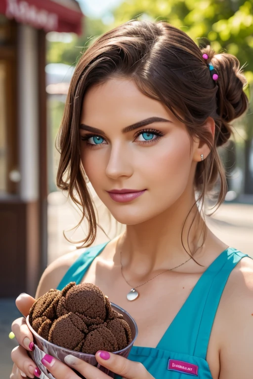 (best quality, highres, ultra-detailliert, Realistisch:1.37), lebendige Farben, Portraits, Eiscreme, Zwillinge, blaue Augen, Rote Haare, green eyes, Schwarzes Haar, happy expressions, Sommerszene, sonniger Tag, bunte Outfits, dripping Eiscreme cones, schmelzende Schokolade, Cookie crumble, Sprinkles, Waffle cones, cremige Texturen