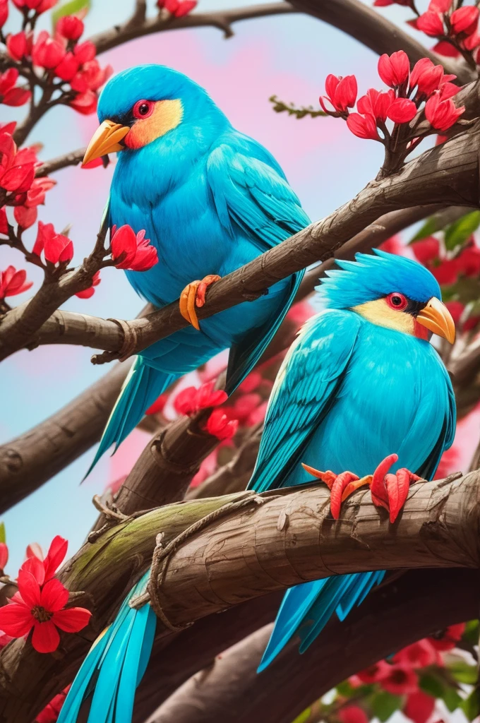 sitting on a branch of a tree with pink and red flowers colored bird with a long, birdcolored, foto hd colorida, lindo e colorido, lindo colorido, pintura de um beija-flor, cheio de cores e detalhes ricos, painted in bright water colors,colored bird perched on a branch with a blurred background, colorful birds, colorful bird with a long, long thick shiny black beak, very colourful,