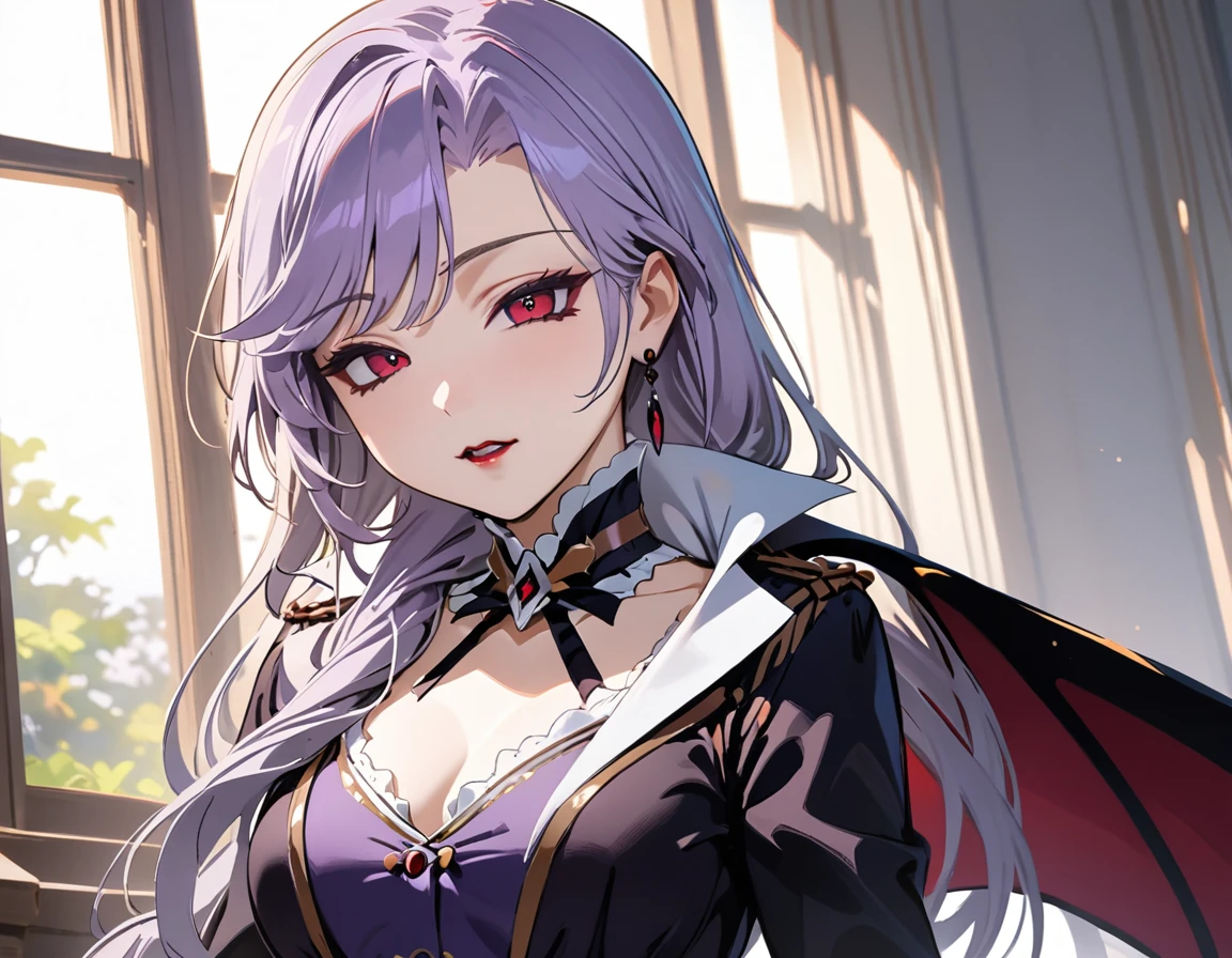 (masterpiece, best quality:1.2), 1girl, solo, Sonata, vampire, purple hair