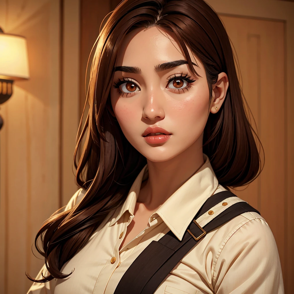 iraqi woman. her age is 33 and her height 165. she has a Korean eyes and thick eyelashis. brown hair red cheeks and small lips and Korean body