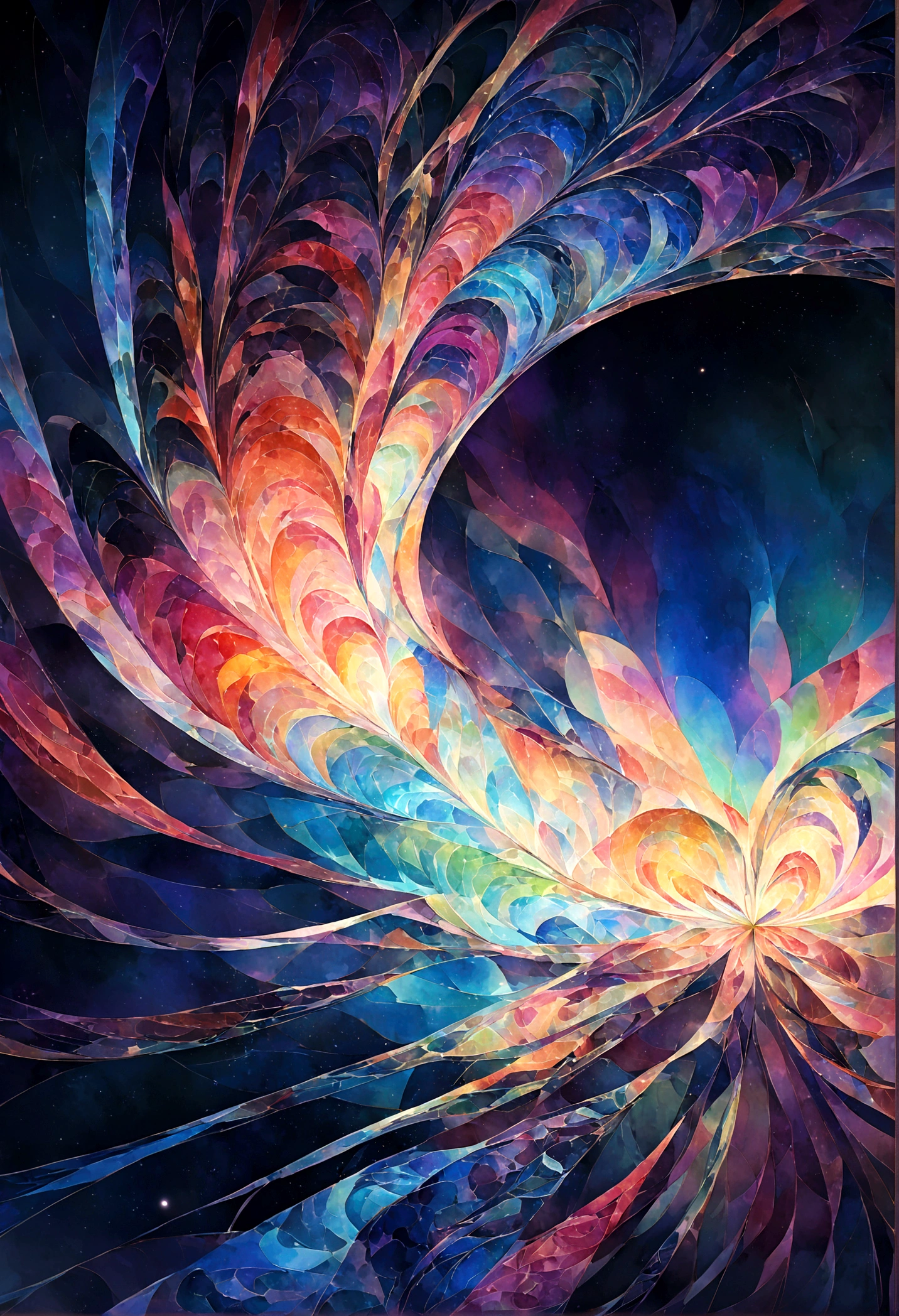 Imagine an eye with a pupil that resembles a swirling galaxy, an infinite array of stars and cosmic colors spiraling into the depths of space. The iris would shimmer with a radiant spectrum of light, constantly shifting and changing like the aurora borealis.

Around the pupil, intricate patterns akin to ancient runes or circuitry would glow softly, representing the dojutsu’s connection to the fundamental forces of reality. When activated, these patterns would pulse with energy, and the eye’s colors would intensify, casting an otherworldly light that reflects the immense power within.