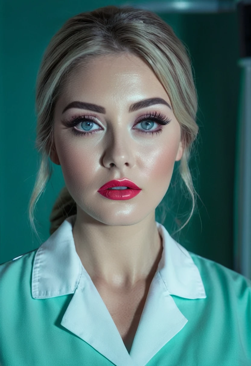 a sexy nurse ella, beautiful detailed eyes, beautiful detailed lips, extremely detailed eyes and face, long eyelashes, detailed nurse uniform, detailed medical equipment, cinematic lighting, film grain, highly detailed, 8k, photorealistic, professional, vibrant colors, dramatic lighting