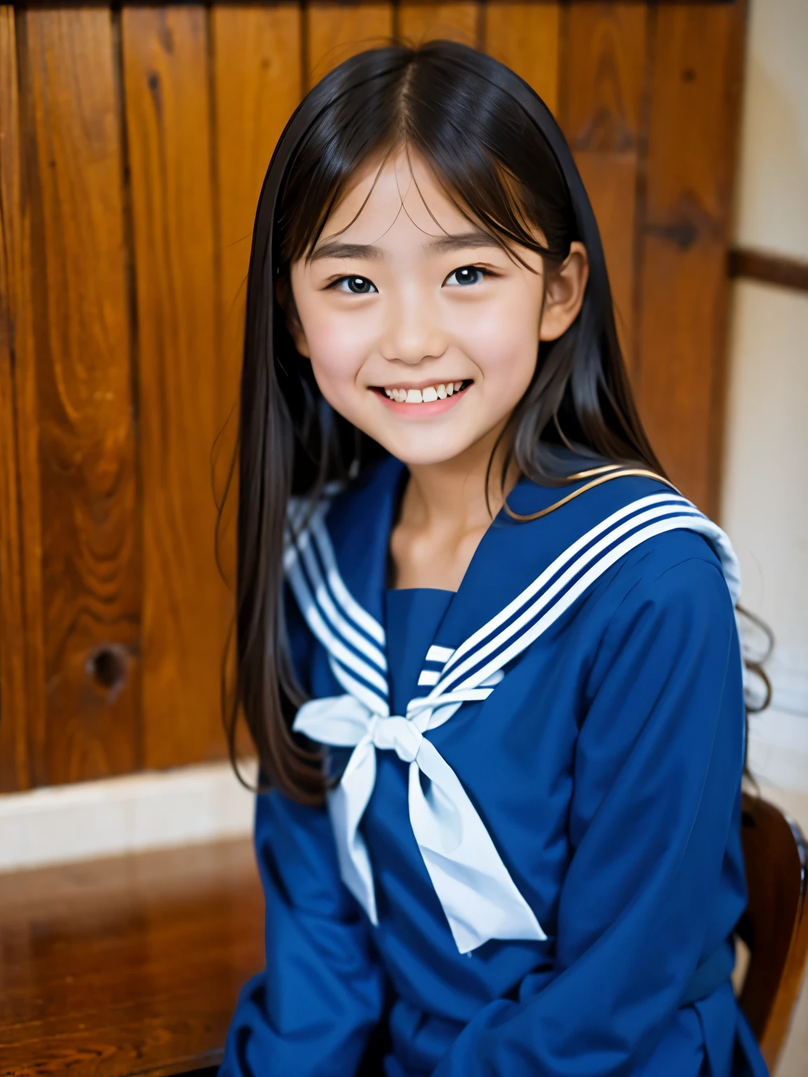 
(masterpiece, Highest quality:1.2), One Girl, alone, Sailor suit, dark blue, Long sleeve, smile, 13 years old