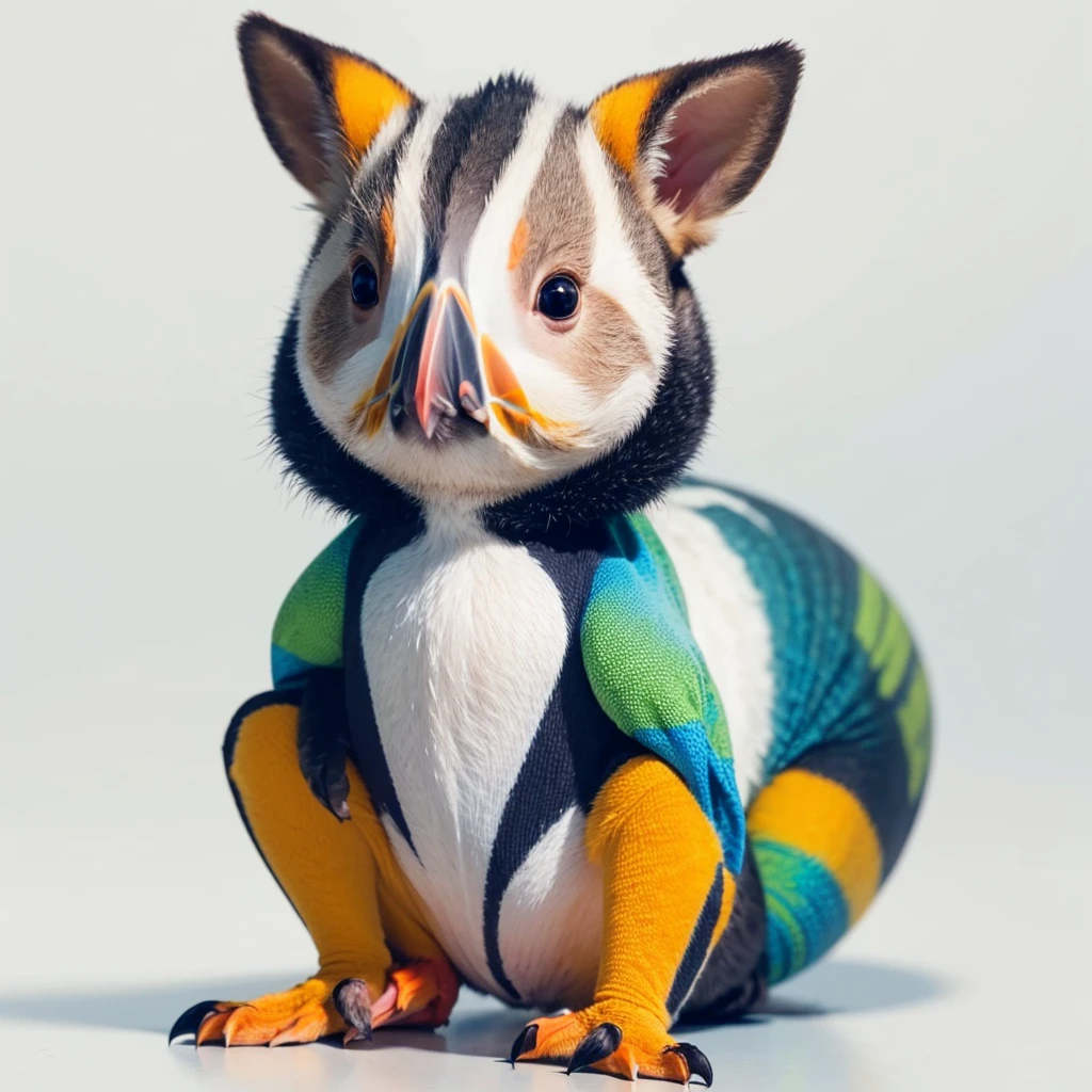 Small Animals, baby kangaroo mixed with House lizard, has yellow and blue stripes on its body, Grassroots, no background, (has beard), ((Puffin mouth))