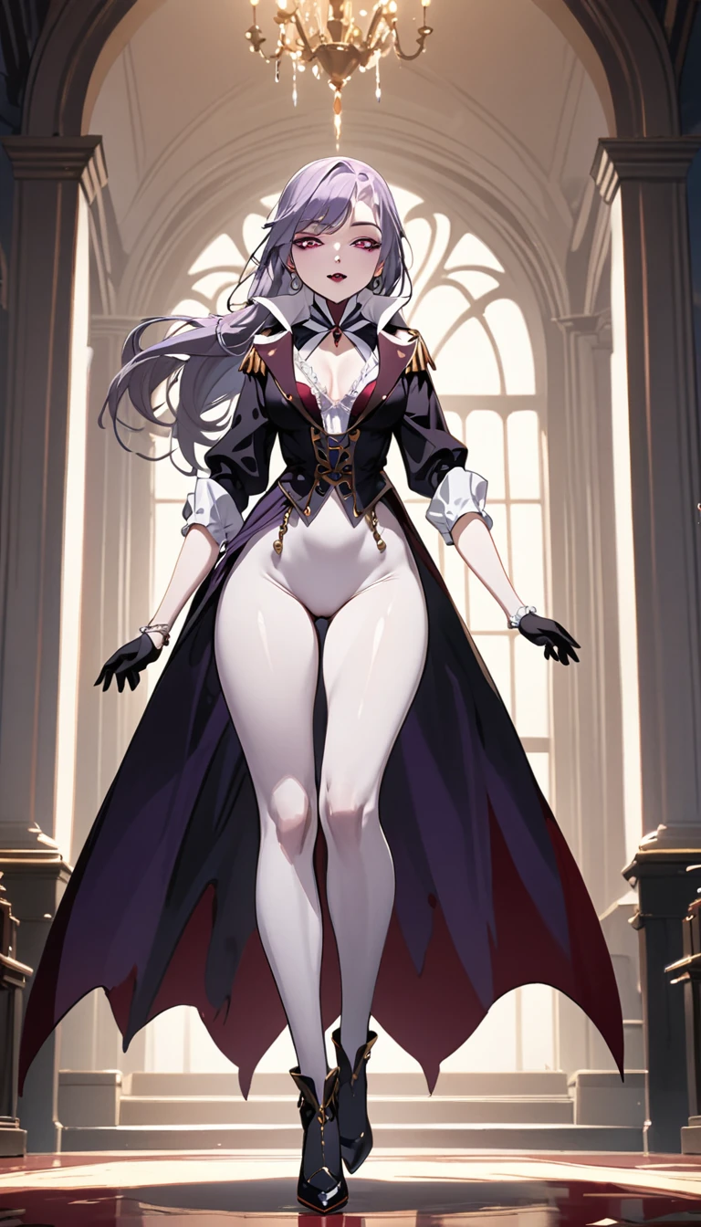 (masterpiece, best quality:1.2), 1girl, solo, Sonata, vampire, purple hair, full body