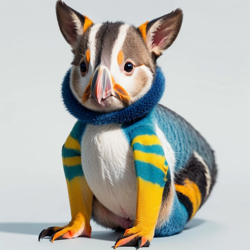 Small Animals, baby kangaroo mixed with House lizard, has yellow and blue stripes on its body, Grassroots, no background, (has beard), ((Puffin mouth))
